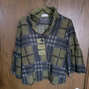 Terra SJ Apparel plaid 3/4 bell sleeves blazer Size Medium